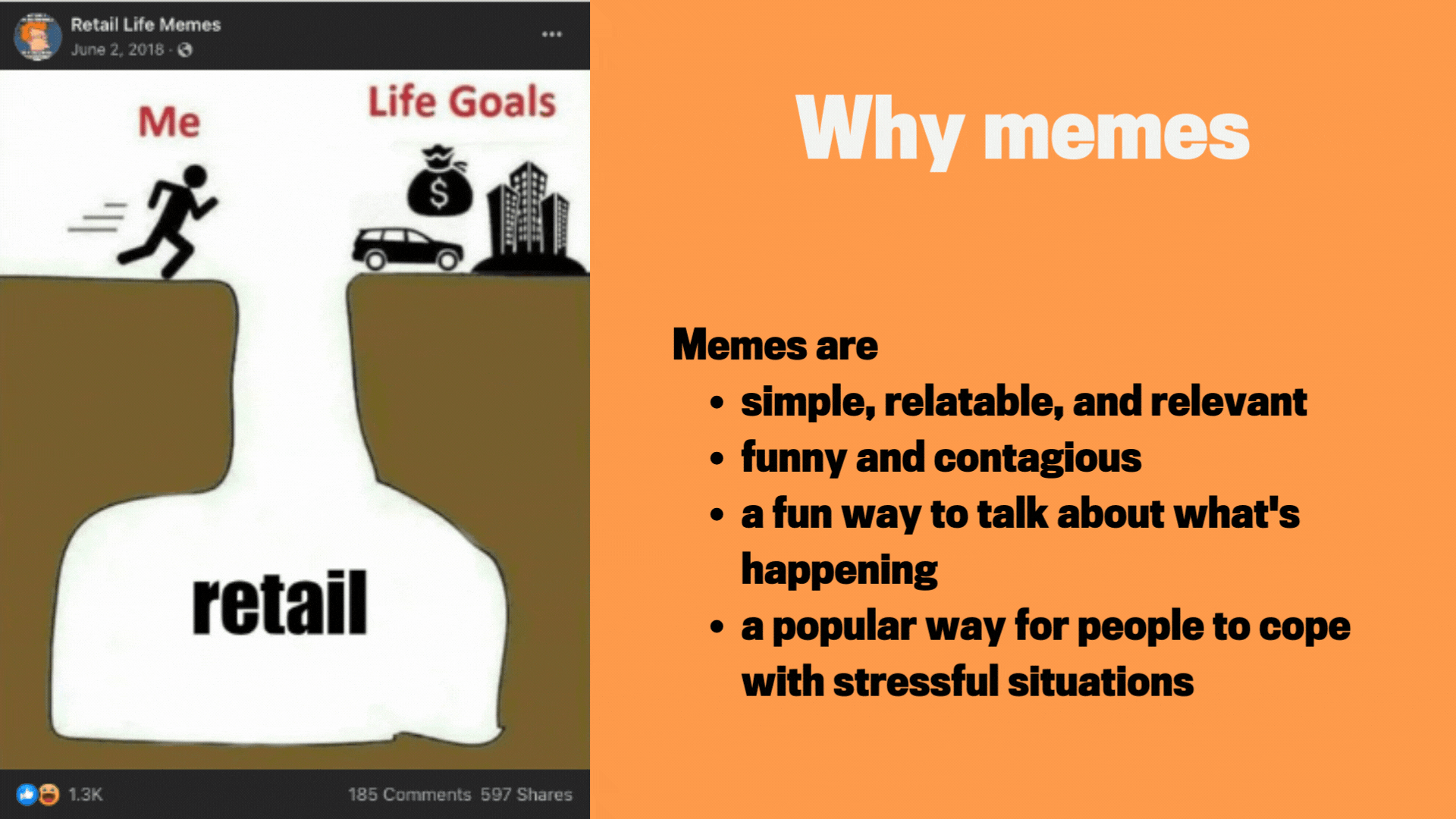 Memes are simple, funny, and a fun way to talk about what's happening